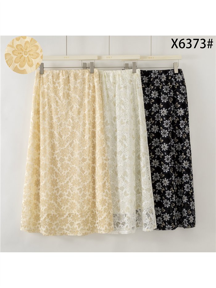 Falda midi de encaje con flores contrastes