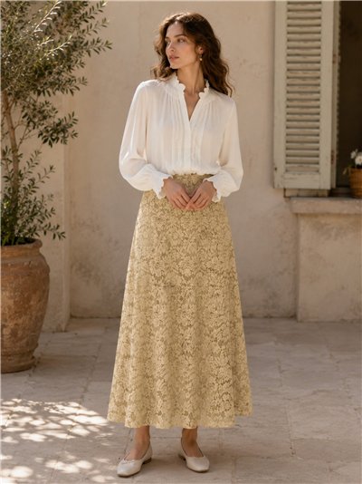 Falda midi de encaje floral