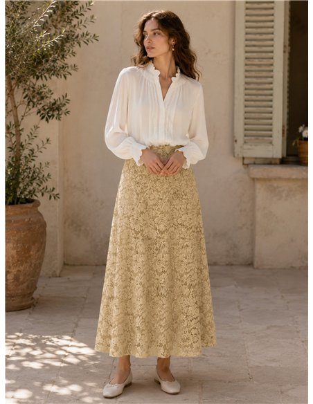 Falda midi de encaje floral