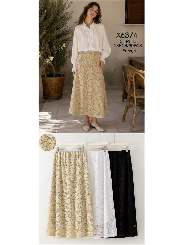 Falda midi de encaje floral