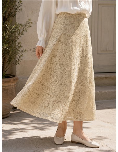 Falda midi de encaje floral