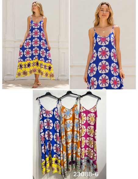 Vestido longo de alças com estampa | ZD-23088-6-FINO | B2B