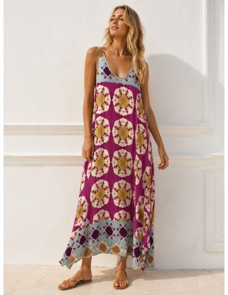 Vestido longo de alças com estampa | ZD-23088-6 | B2B