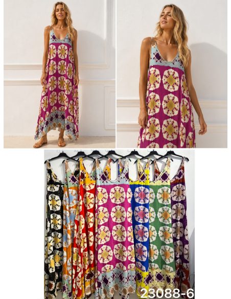 Robe longue à bretelles imprimée | ZD-23088-6 | B2B