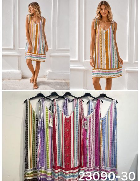 Vestido estampado étnico de tirantes detalle botones