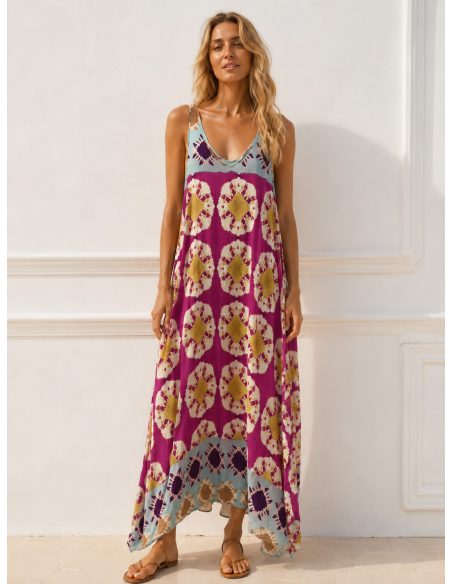 Langes Trägerkleid mit print | ZD-23088-6 | B2B