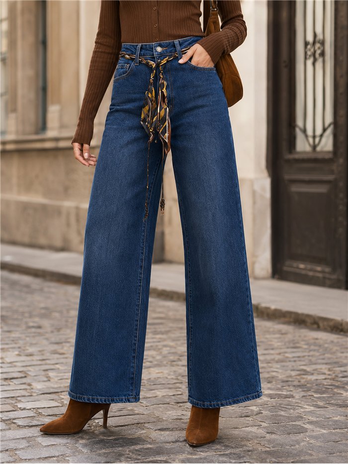 Jeans a gamba larga con cintura intrecciata