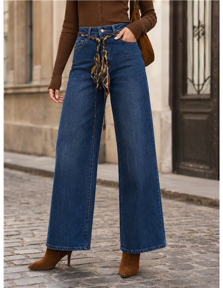 Jeans a gamba larga con cintura intrecciata