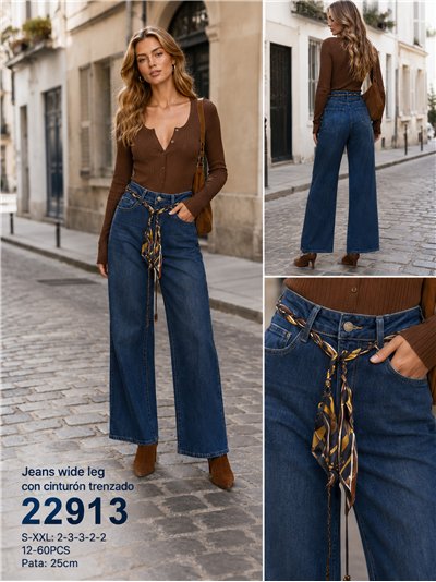 Wide leg jeans with braided belt 2