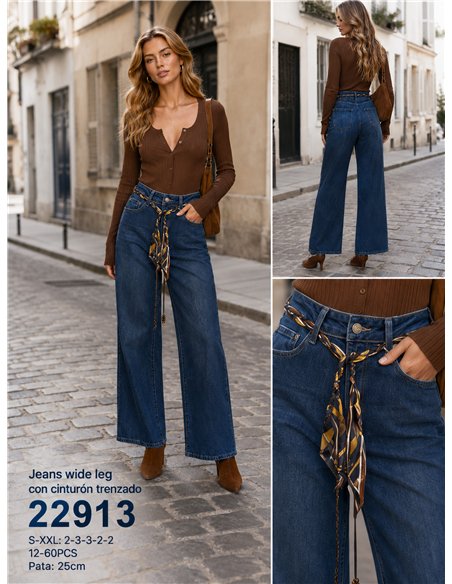 Jeans a gamba larga con cintura intrecciata