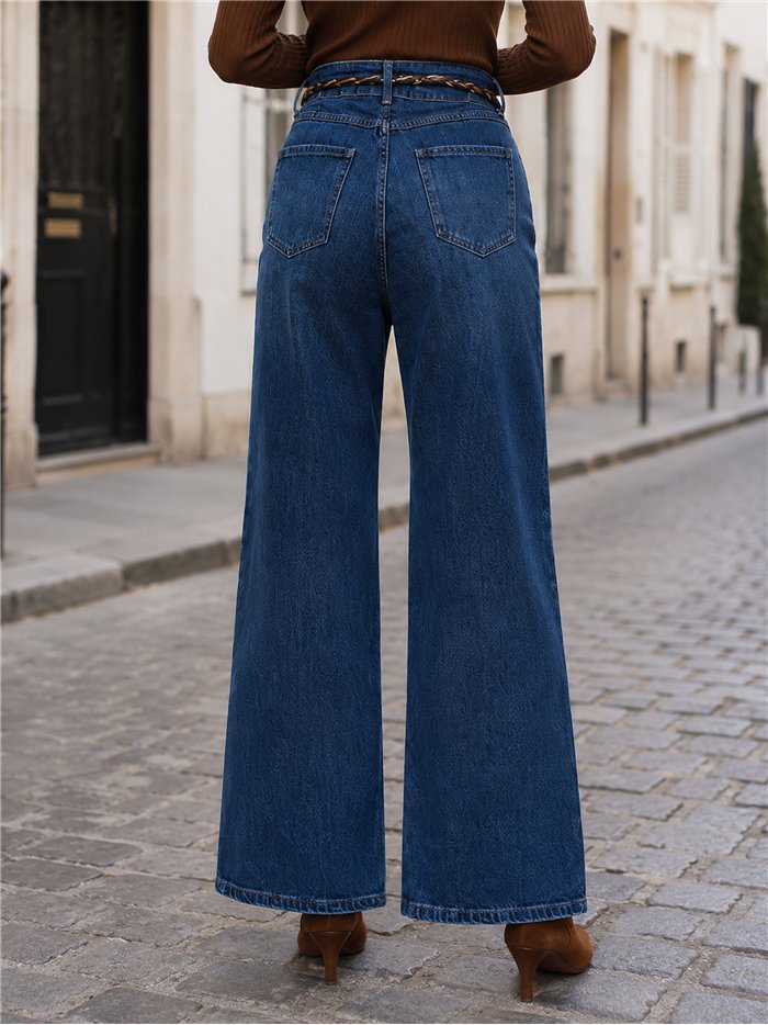 Jeans a gamba larga con cintura intrecciata