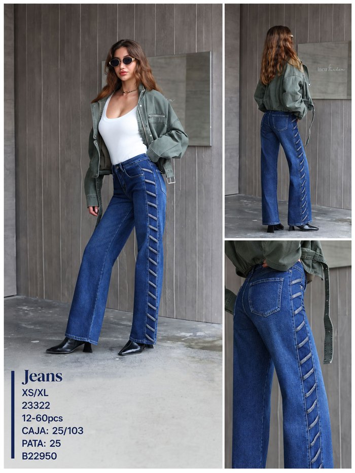 Jeans a gamba dritta con striscia laterale e borchie