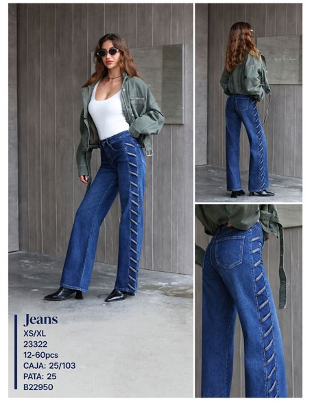 Jeans a gamba dritta con striscia laterale e borchie
