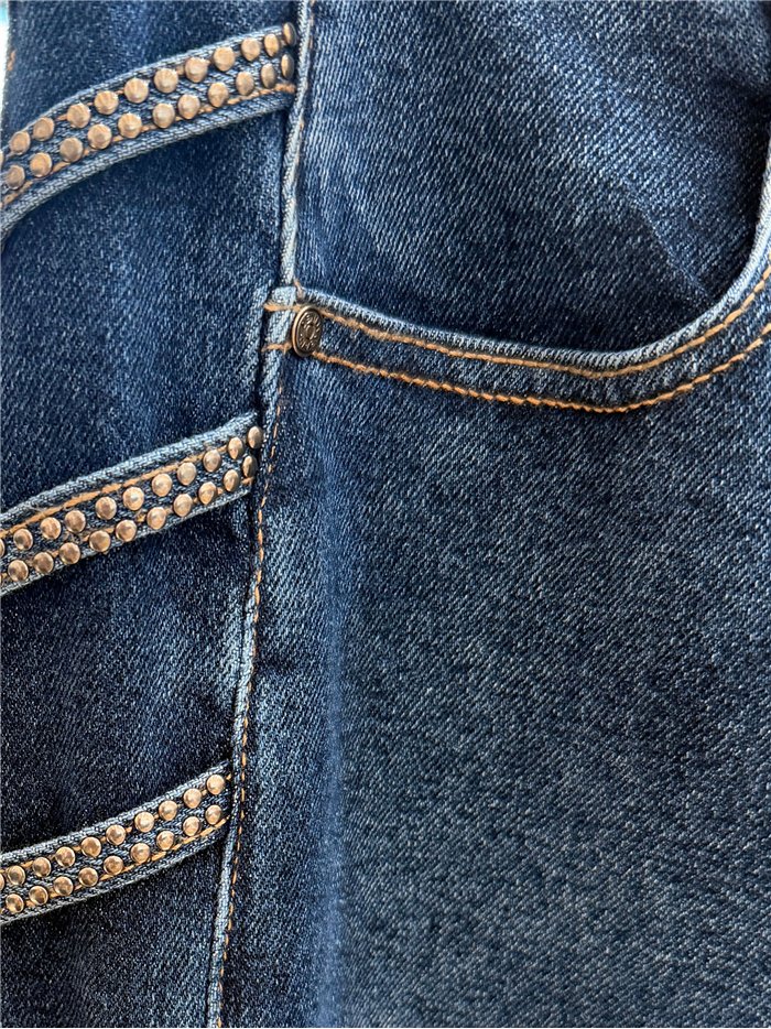 Jeans a gamba dritta con striscia laterale e borchie