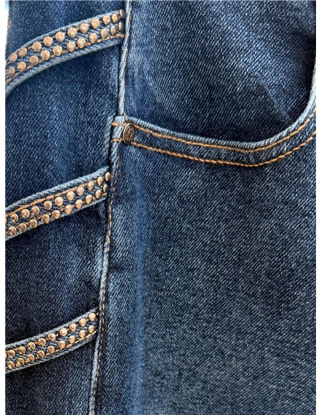 Jeans a gamba dritta con striscia laterale e borchie