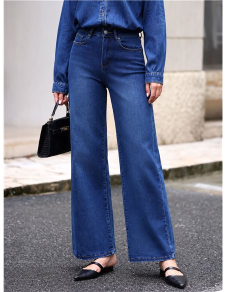 Jeans a gamba larga con tasche con coulisse ricamate