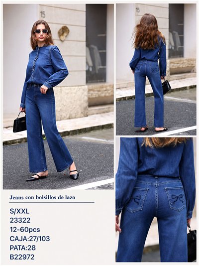 Embroidered bow pocket straight jeans 2