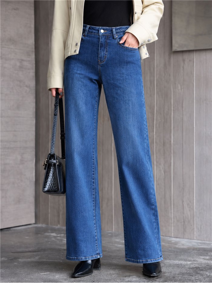 Jeans a gamba dritta con cintura intrecciata