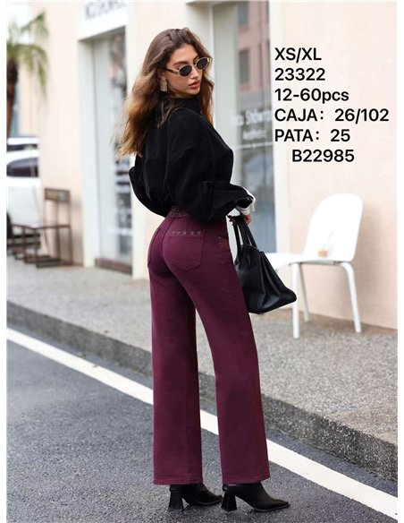 Jeans a gamba larga con elastico in vita ricamato e occhielli
