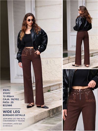 Embroidered waist wide leg jeans with eyelet detail 2