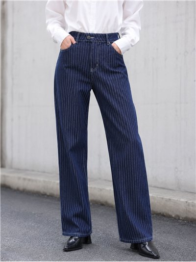 Navy pinstripe wide leg jeans