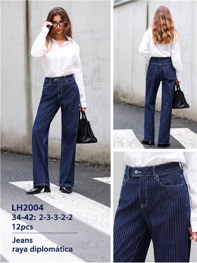 Navy pinstripe wide leg jeans 2