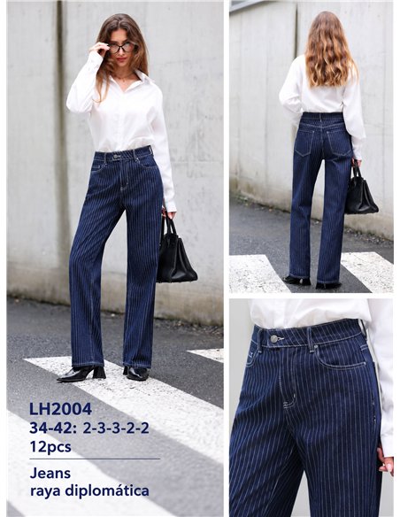 Jeans a gamba larga a righe sottili blu navy