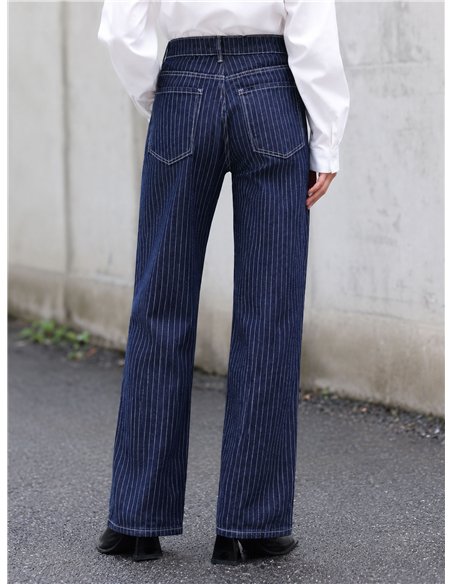 Jeans a gamba larga a righe sottili blu navy