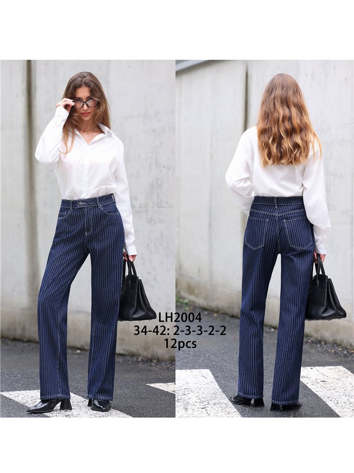 Jeans a gamba larga a righe sottili blu navy