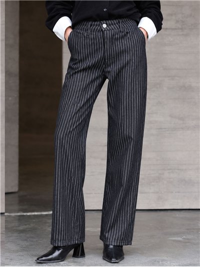 Black pinstripe wide leg jeans