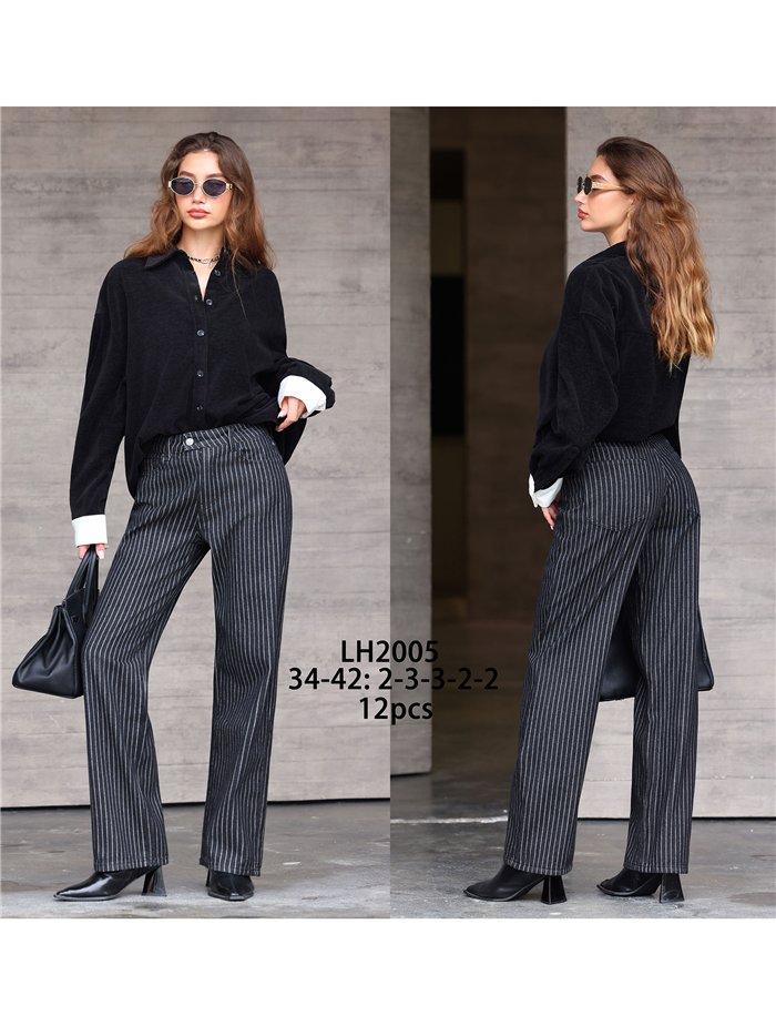Jeans neri a gamba larga a righe sottili