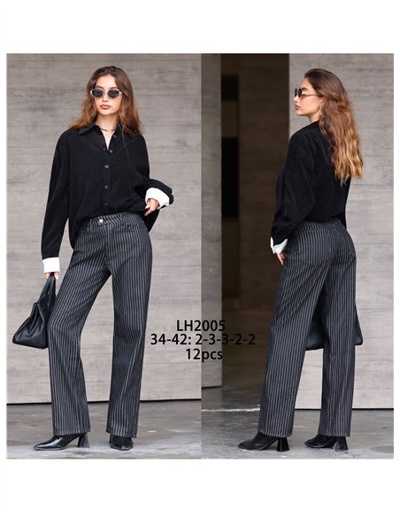 Jeans neri a gamba larga a righe sottili