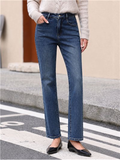 Mid-wash straight jeans