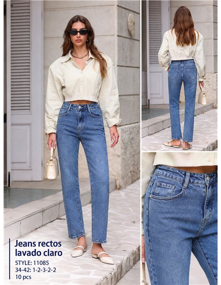 jeans a gamba dritta, lavaggio chiaro