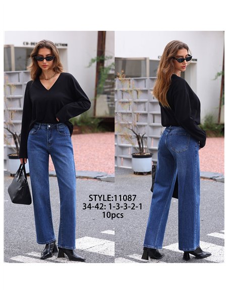 jeans blu a gamba larga