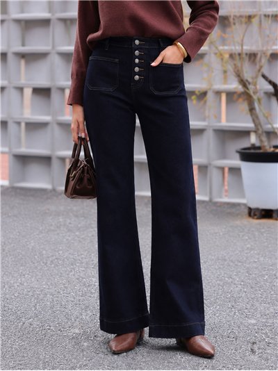 Button-front wide leg jeans