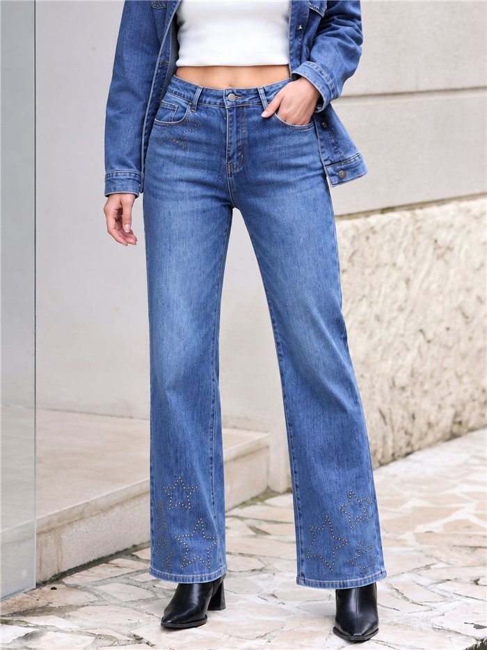 Jeans a gamba dritta con stelle borchiate