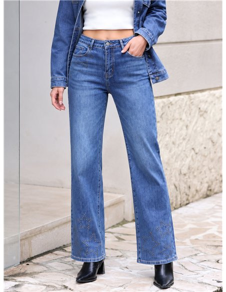 Jeans a gamba dritta con stelle borchiate