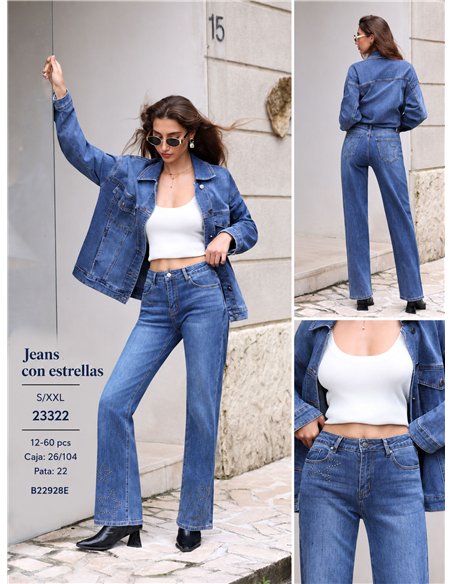 Jeans a gamba dritta con stelle borchiate