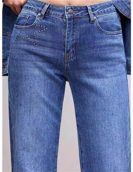 Jeans a gamba dritta con stelle borchiate