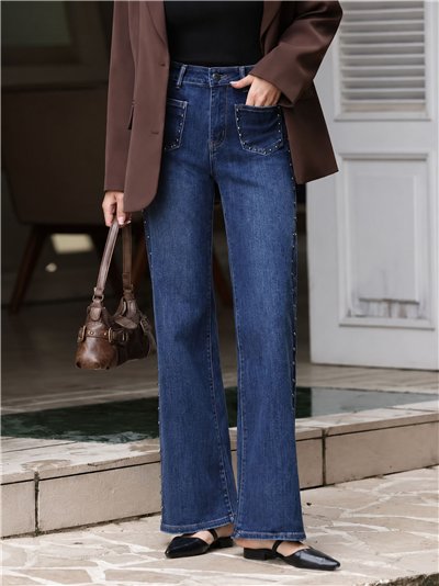 Side-stud wide leg jeans