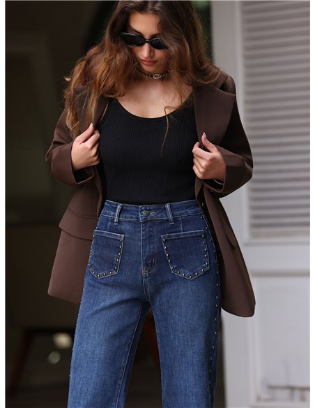 Jeans a gamba larga con borchie laterali