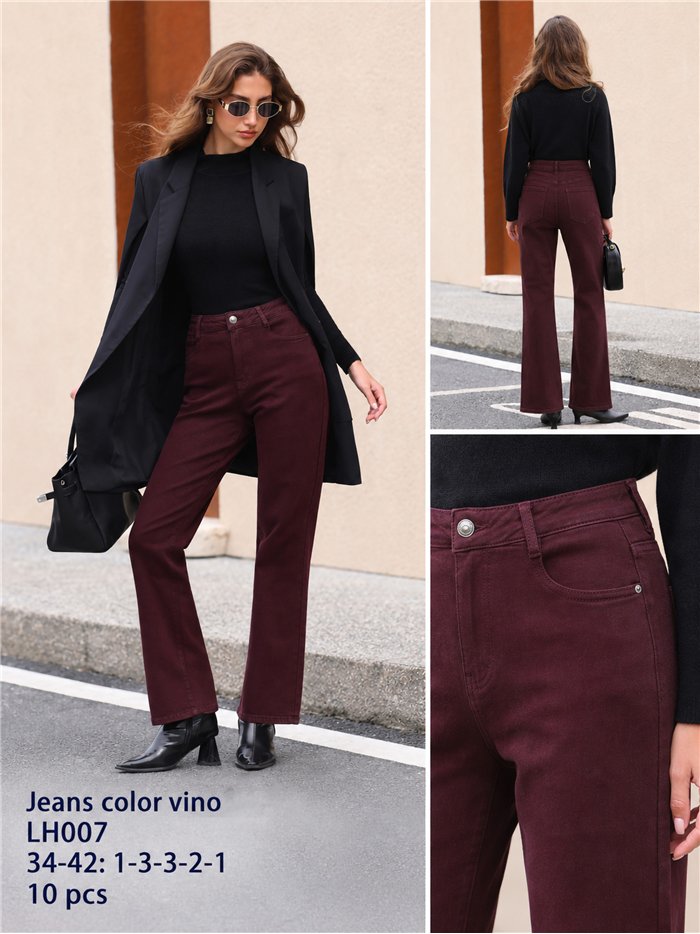 Jeans a gamba larga color bordeaux