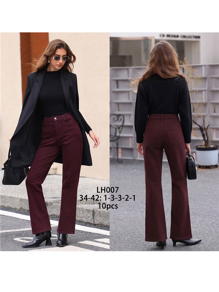 Jeans a gamba larga color bordeaux