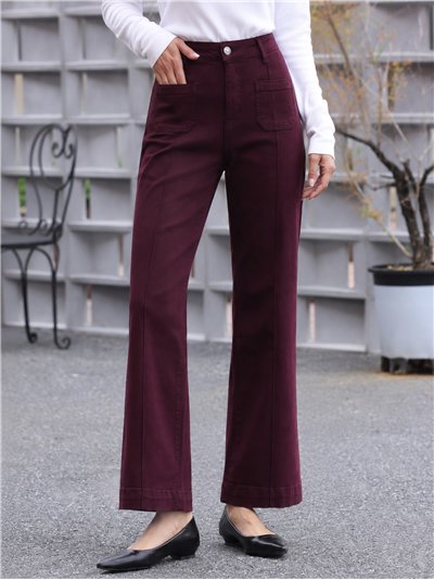 Burgundy wide leg jeans with front pockets