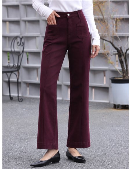 Jeans a gamba larga color vino con tasche anteriori