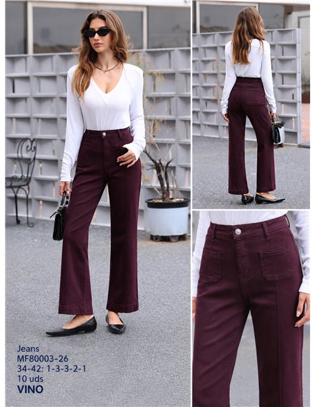 Jeans a gamba larga color vino con tasche anteriori