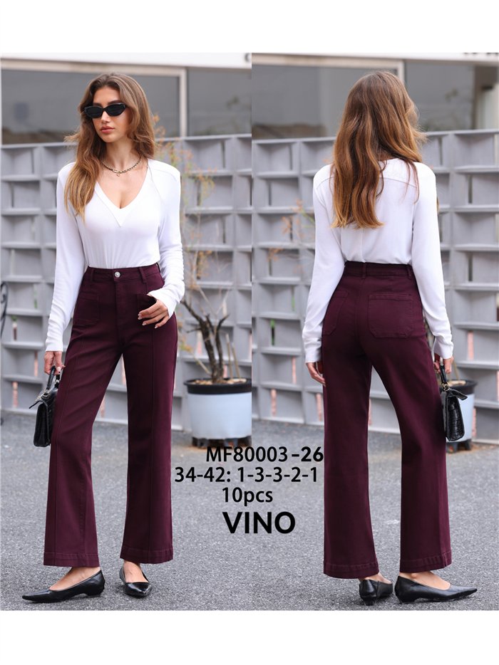 Jeans a gamba larga color vino con tasche anteriori