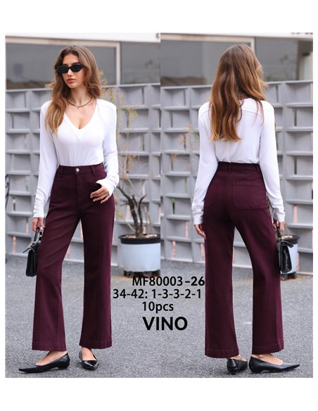 Jeans a gamba larga color vino con tasche anteriori