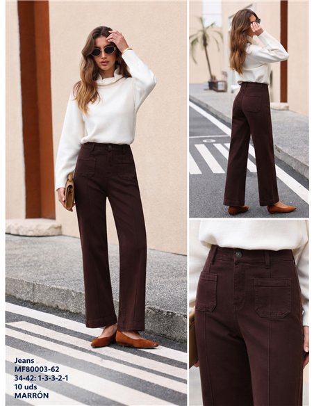 Jeans marroni a gamba larga con tasche anteriori